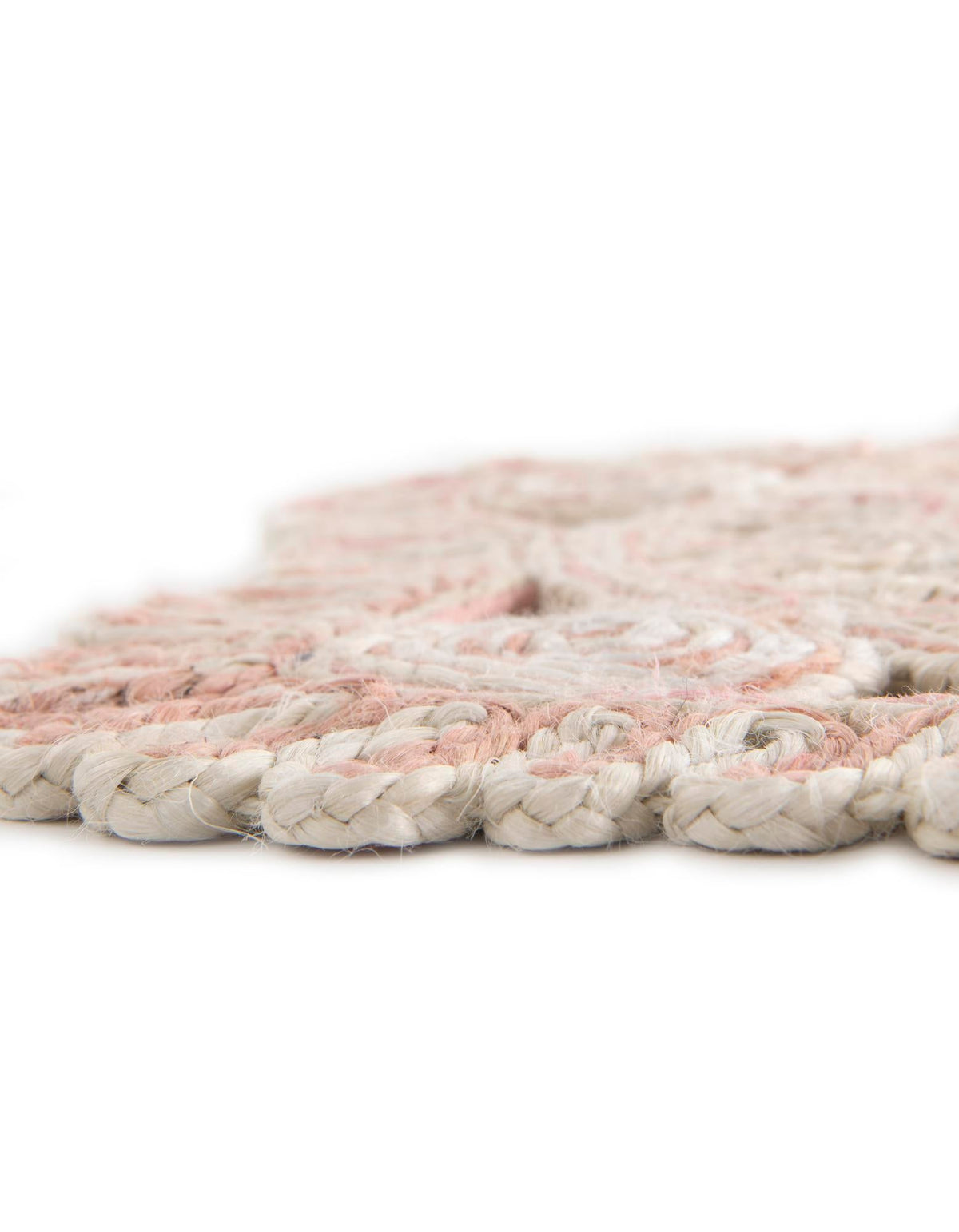Woven Seaside Jute Collection Area Rug - Nantucket Round Pink and White  lifestyle 46