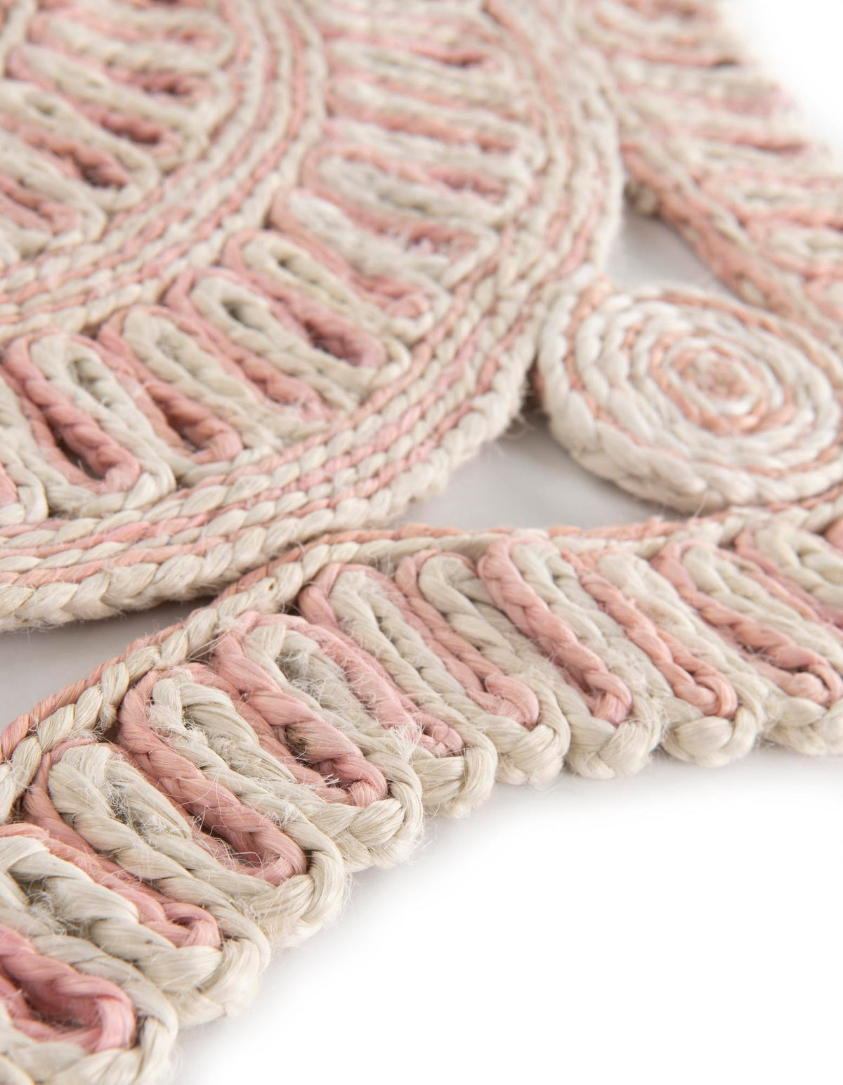 Woven Seaside Jute Collection Area Rug - Nantucket Round Pink and White  lifestyle 61