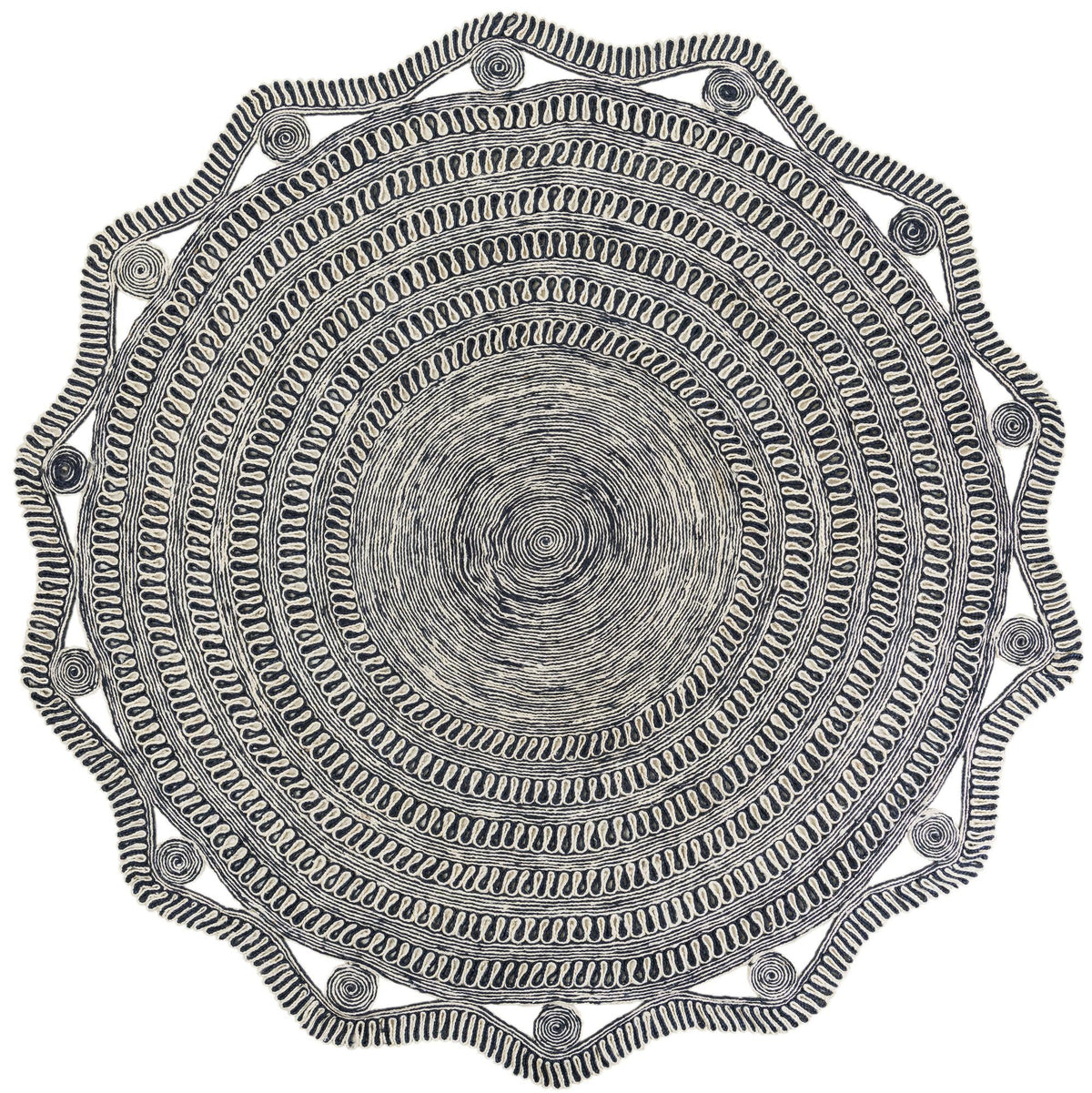 Woven Seaside Jute Collection Area Rug - Nantucket Round Navy Blue and White  lifestyle 5