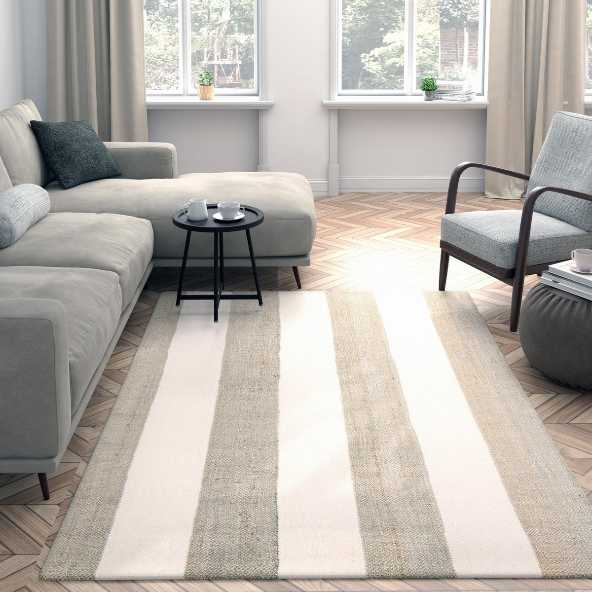 Martha's Vineyard Blueprints Collection Area Rug - Edgartown Rectangle Gray  lifestyle 48