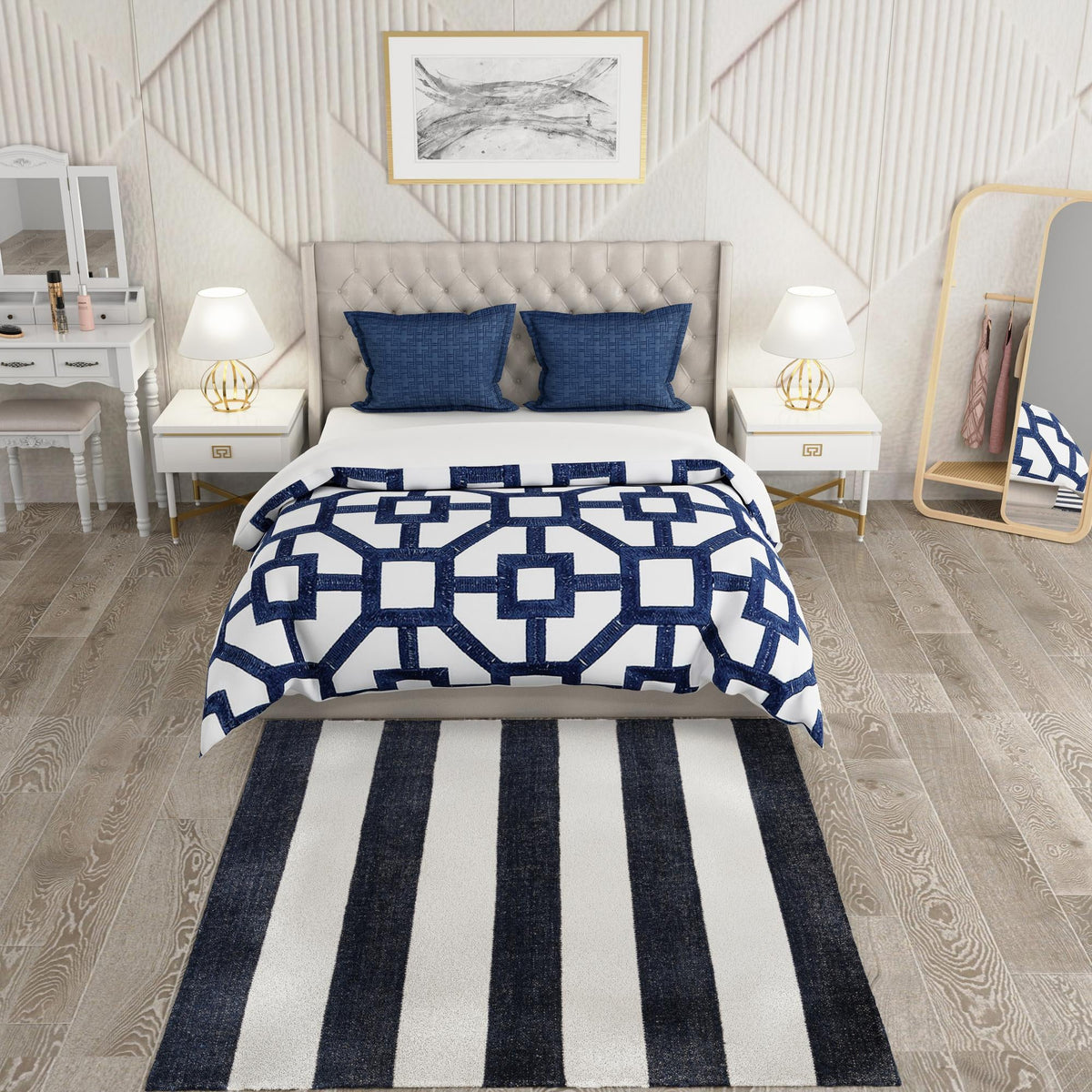 Martha's Vineyard Blueprints Collection Area Rug - Edgartown Square Nautical Navy  lifestyle 124
