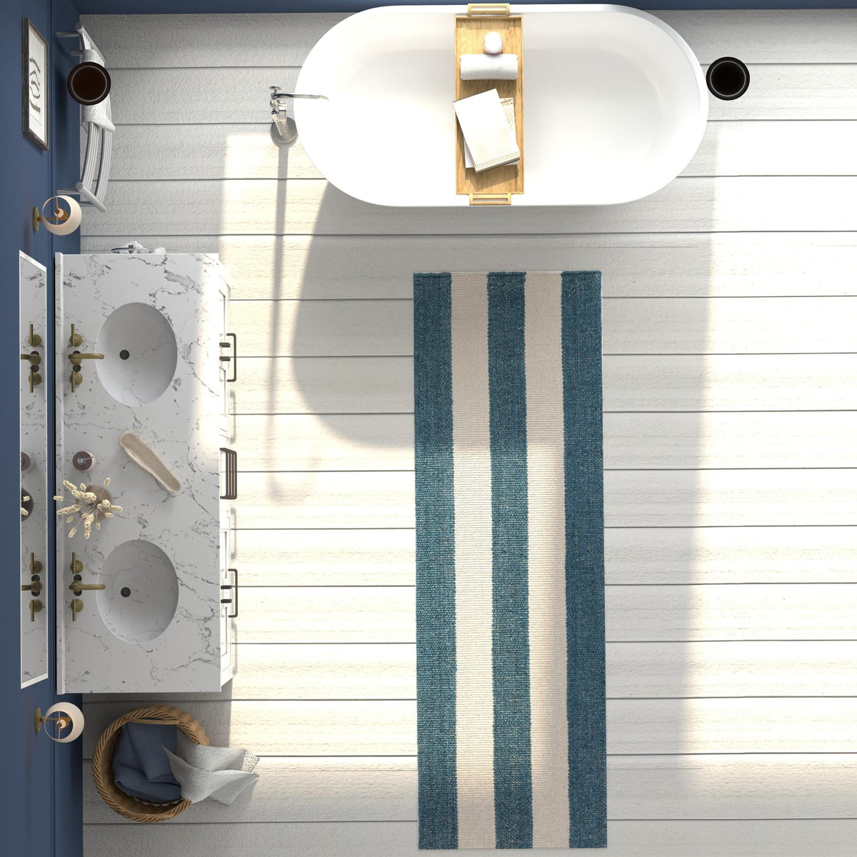 Martha's Vineyard Blueprints Collection Area Rug - Edgartown Runner Sky blue  lifestyle 135