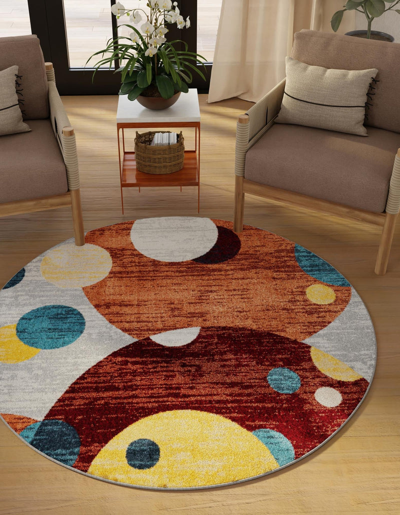 Aegean Elegance Washables Collection Area Rug -  Crete Round Multi  lifestyle 24