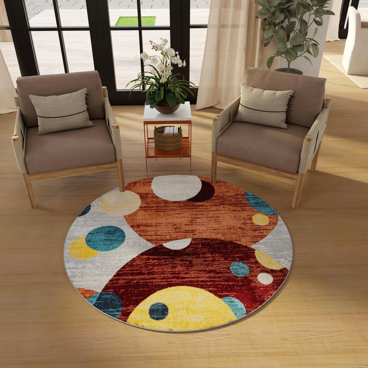 Aegean Elegance Washables Collection Area Rug -  Crete Round Multi  lifestyle 73