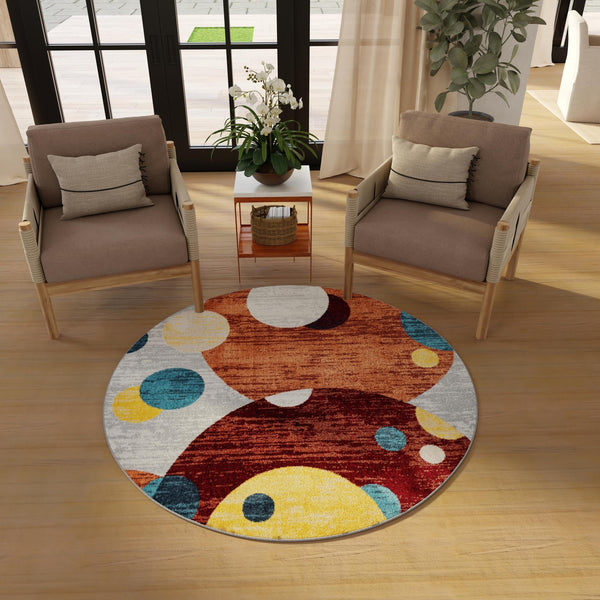 Aegean Elegance Washables Collection Area Rug -  Crete Round Multi  lifestyle 73