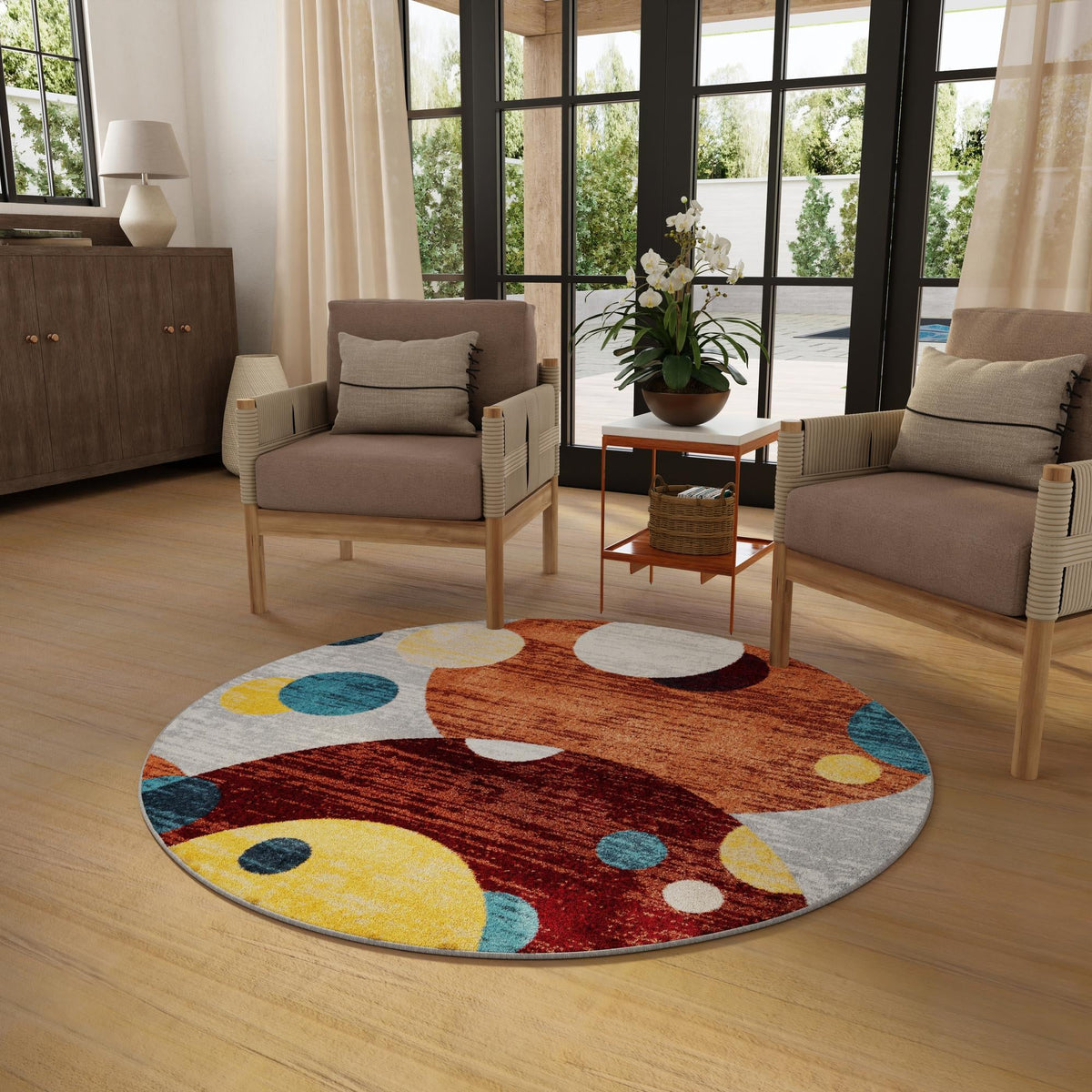 Aegean Elegance Washables Collection Area Rug -  Crete Round Multi  lifestyle 76