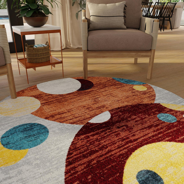 Aegean Elegance Washables Collection Area Rug -  Crete Round Multi  lifestyle 79