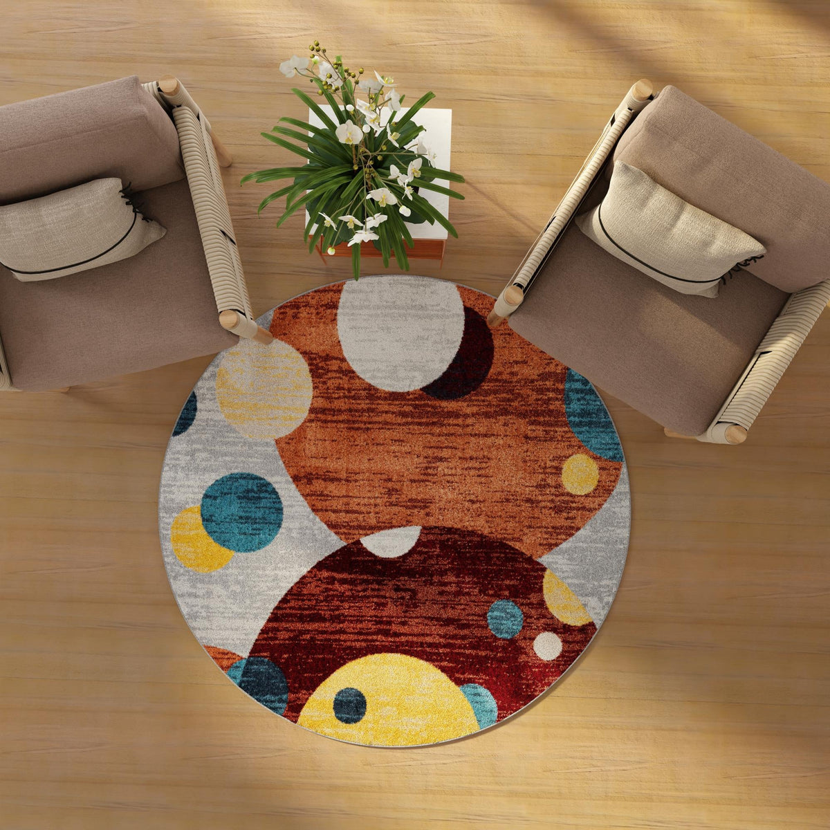 Aegean Elegance Washables Collection Area Rug -  Crete Round Multi  lifestyle 82