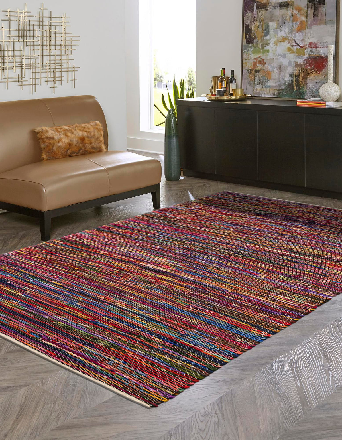 Thar Cotton Collection Area Rug - Alleppey Rectangle Multi Black  lifestyle 3