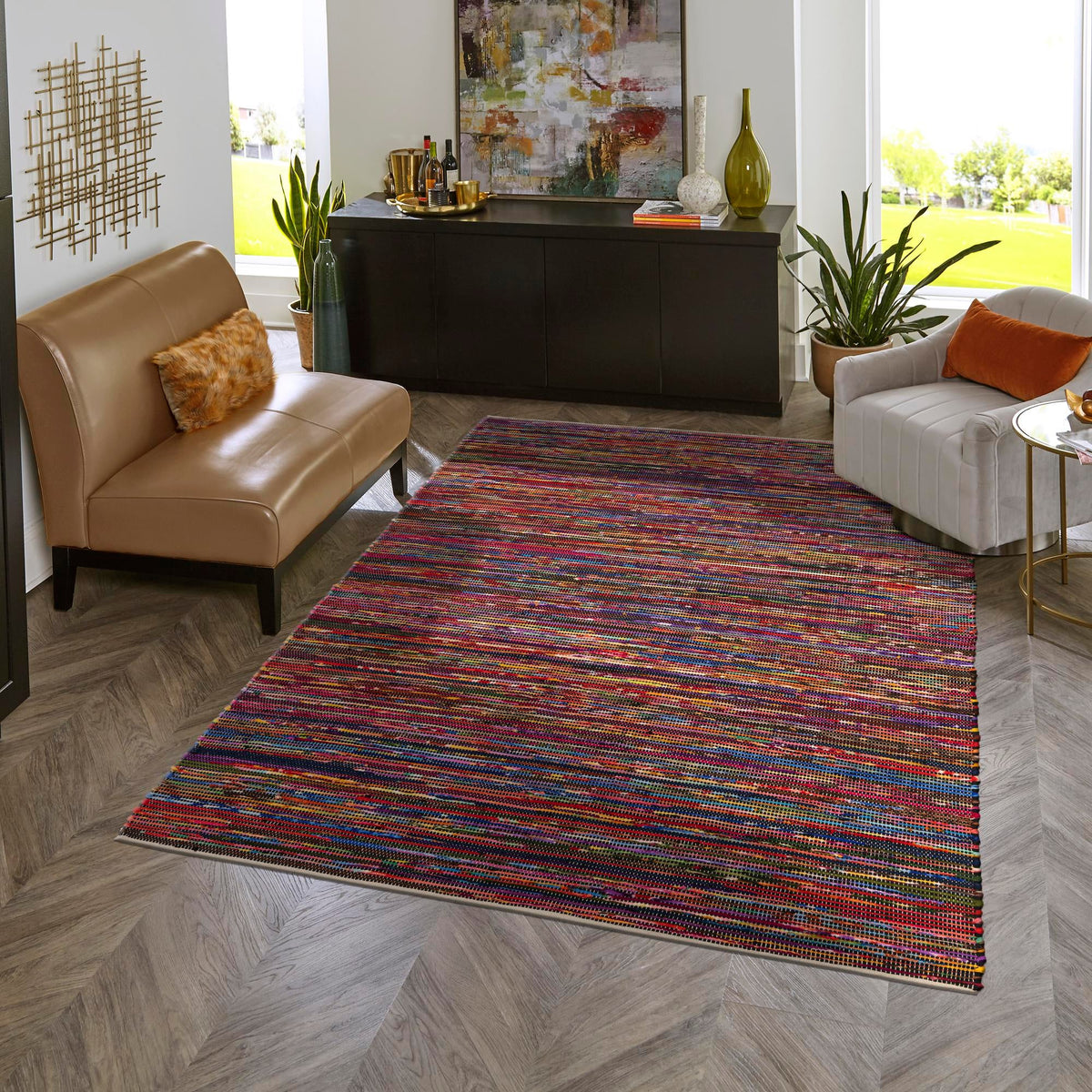 Thar Cotton Collection Area Rug - Alleppey Rectangle Multi Black  lifestyle 5