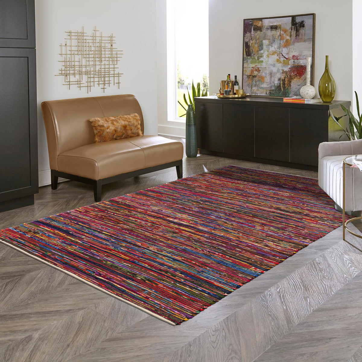 Thar Cotton Collection Area Rug - Alleppey Rectangle Multi Black  lifestyle 7