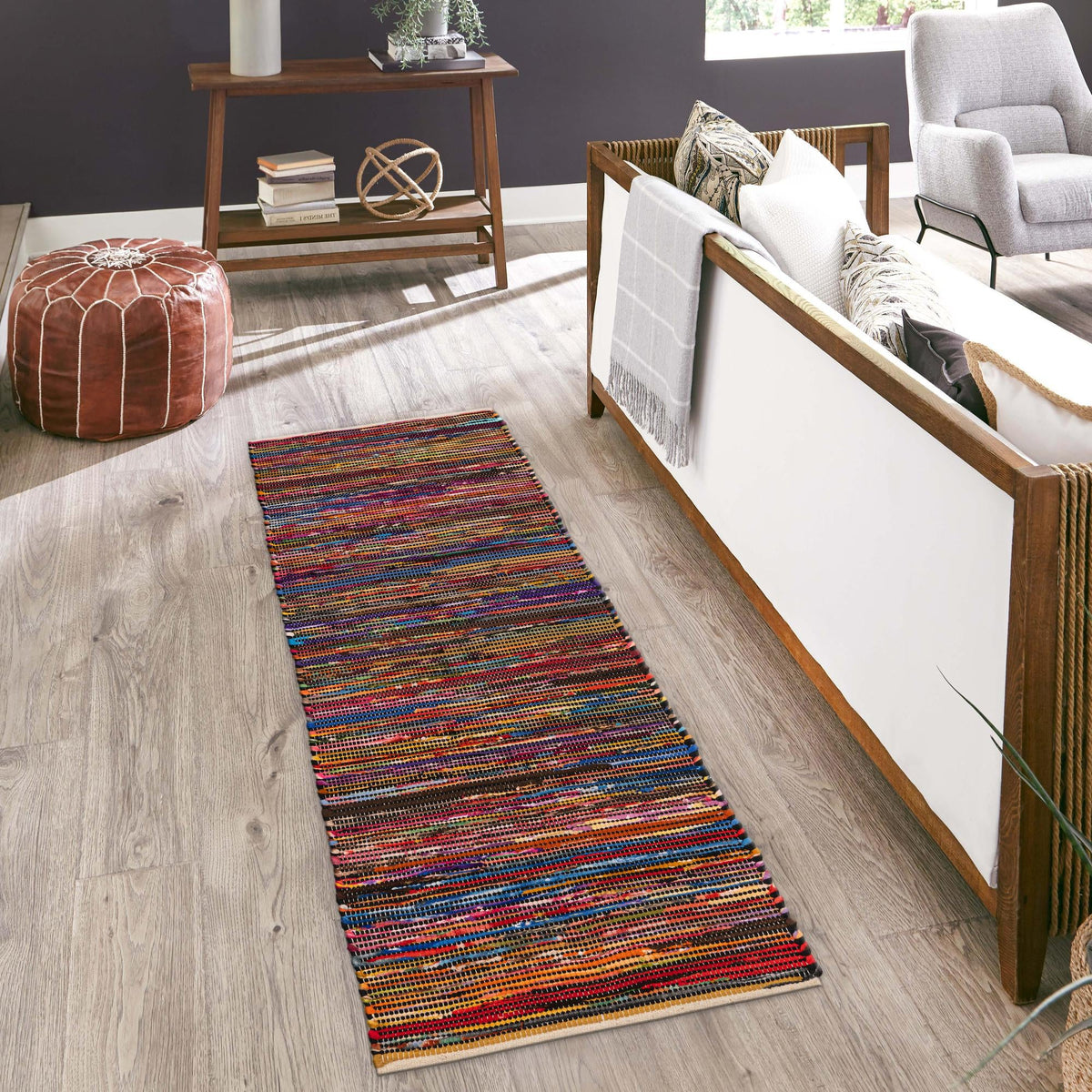 Thar Cotton Collection Area Rug - Alleppey Runner Multi Black  lifestyle 38