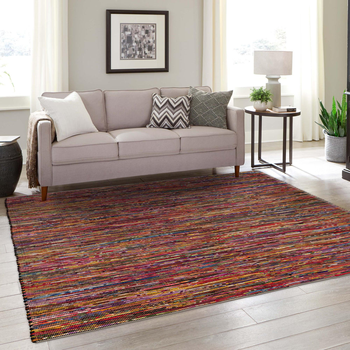 Thar Cotton Collection Area Rug - Alleppey Square Multi Black  lifestyle 39