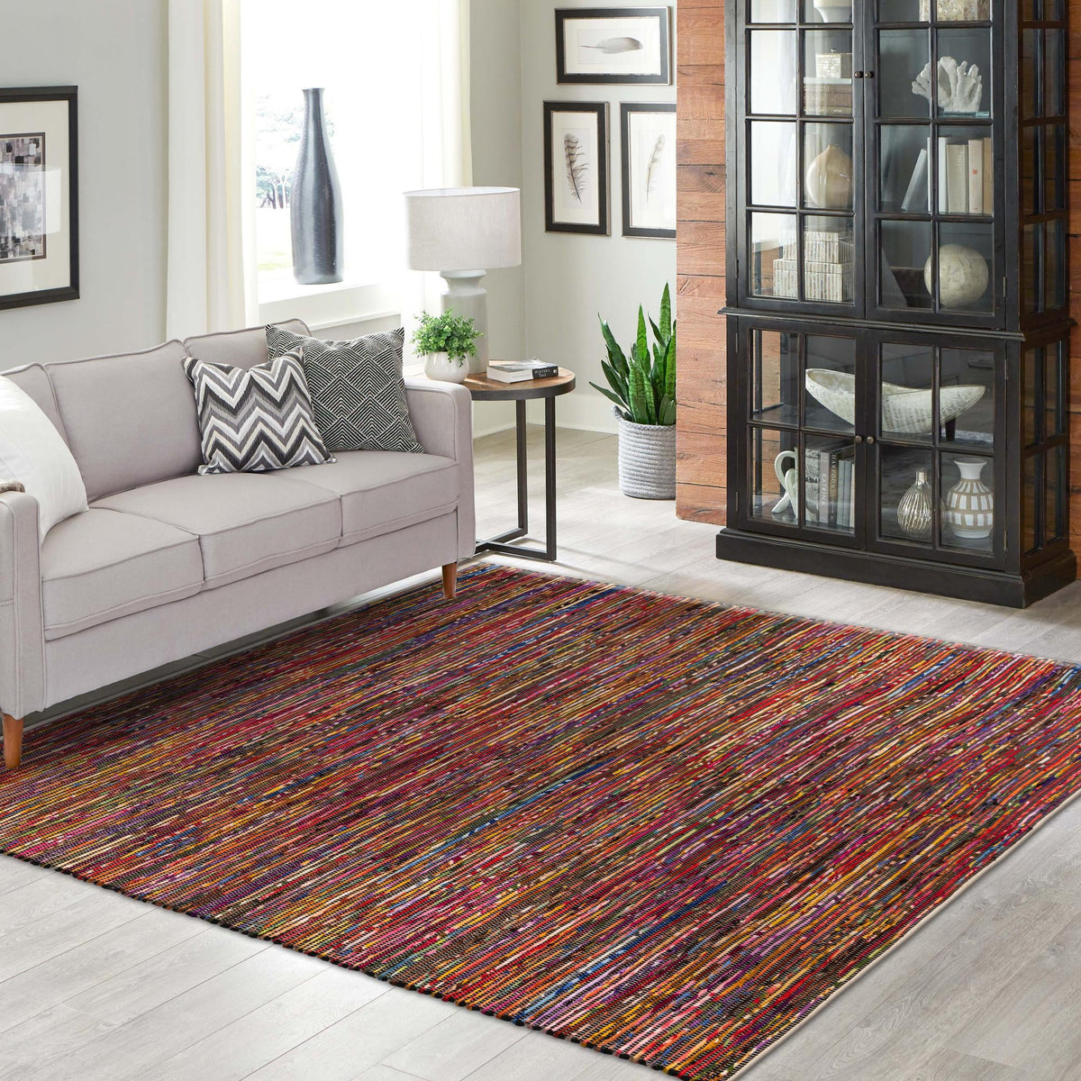 Thar Cotton Collection Area Rug - Alleppey Square Multi Black  lifestyle 43
