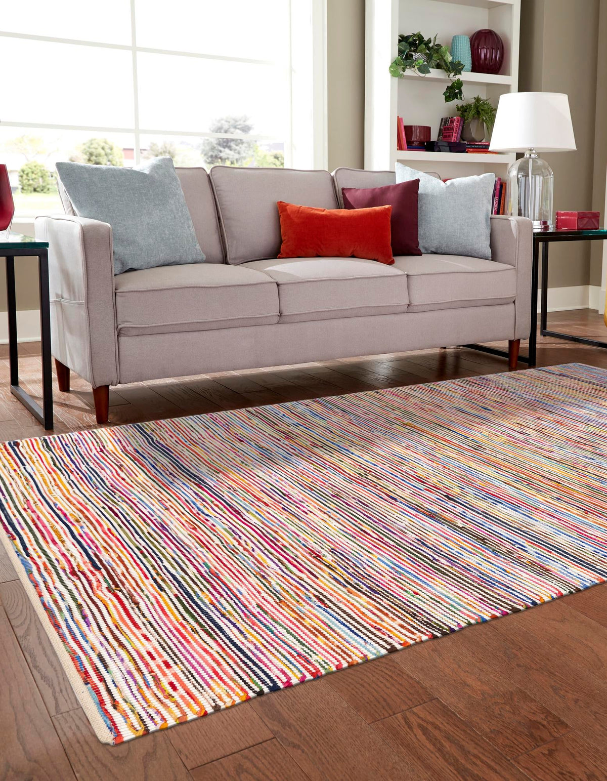 Thar Cotton Collection Area Rug - Alleppey Rectangle Multi White  lifestyle 4