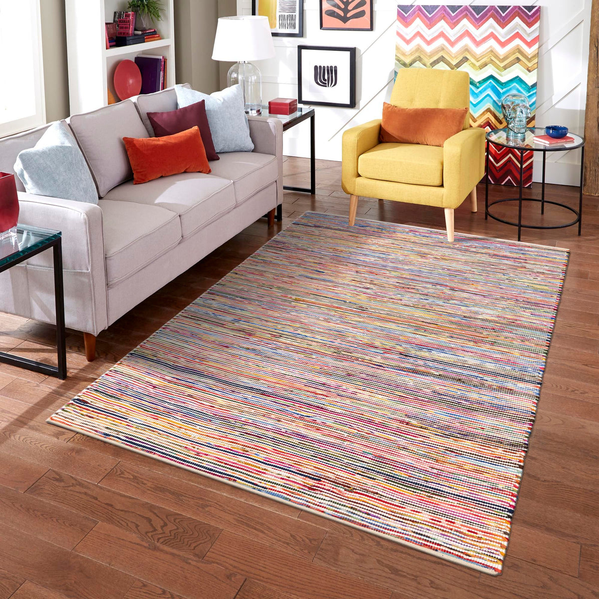 Thar Cotton Collection Area Rug - Alleppey Rectangle Multi White  lifestyle 6