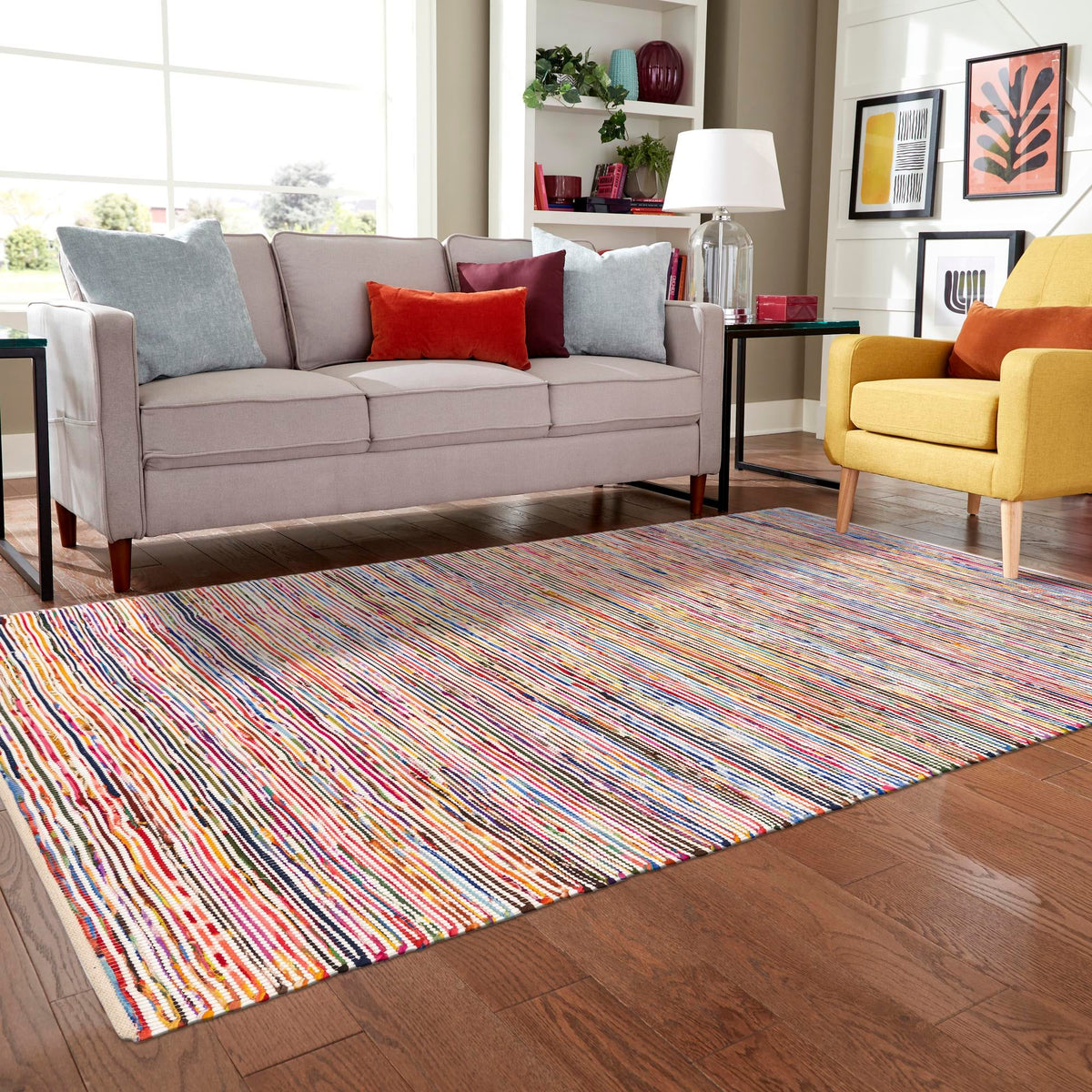 Thar Cotton Collection Area Rug - Alleppey Rectangle Multi White  lifestyle 8
