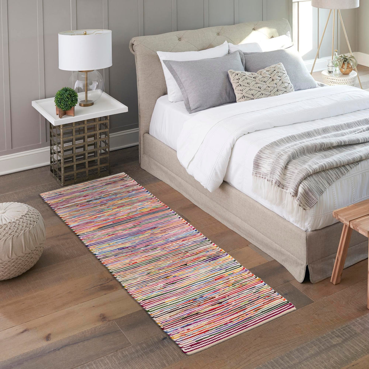 Thar Cotton Collection Area Rug - Alleppey Runner Multi White  lifestyle 40