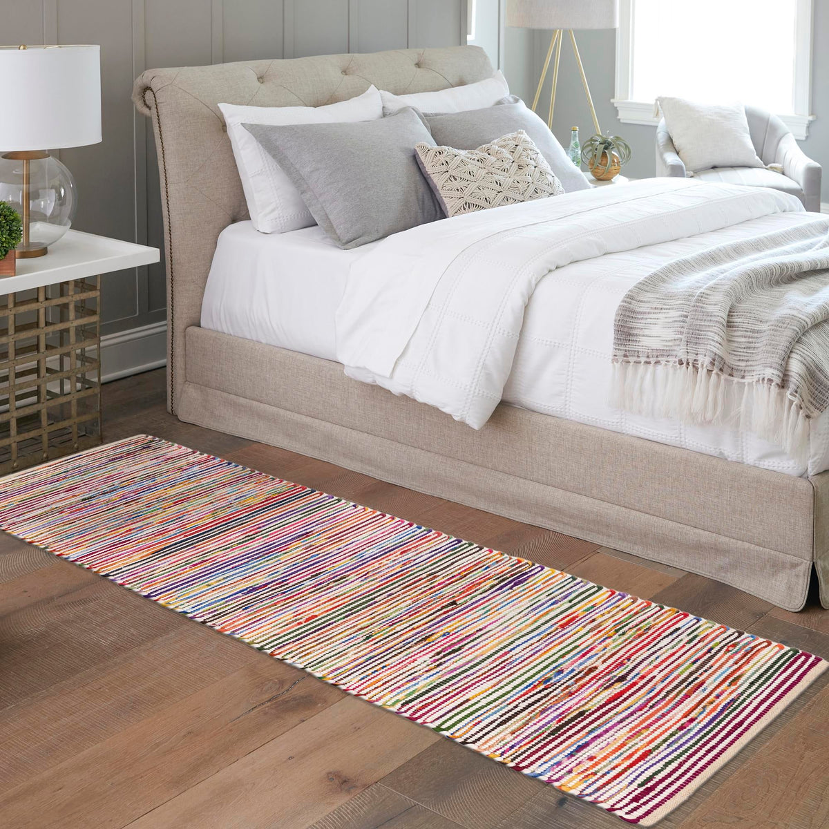 Thar Cotton Collection Area Rug - Alleppey Runner Multi White  lifestyle 44