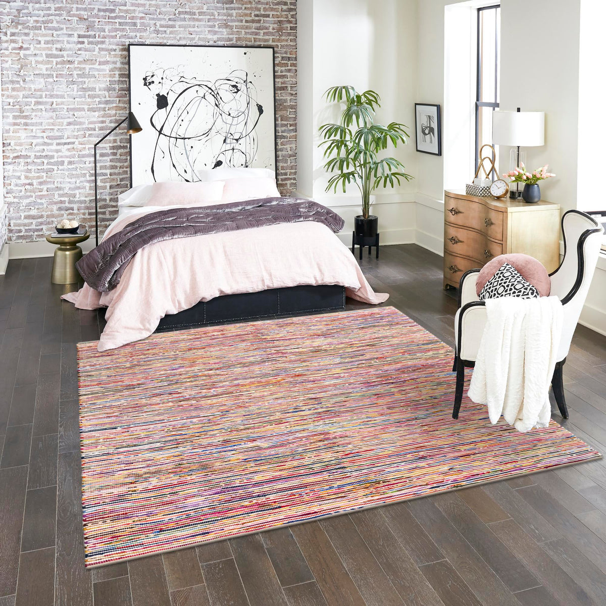 Thar Cotton Collection Area Rug - Alleppey Square Multi White  lifestyle 41