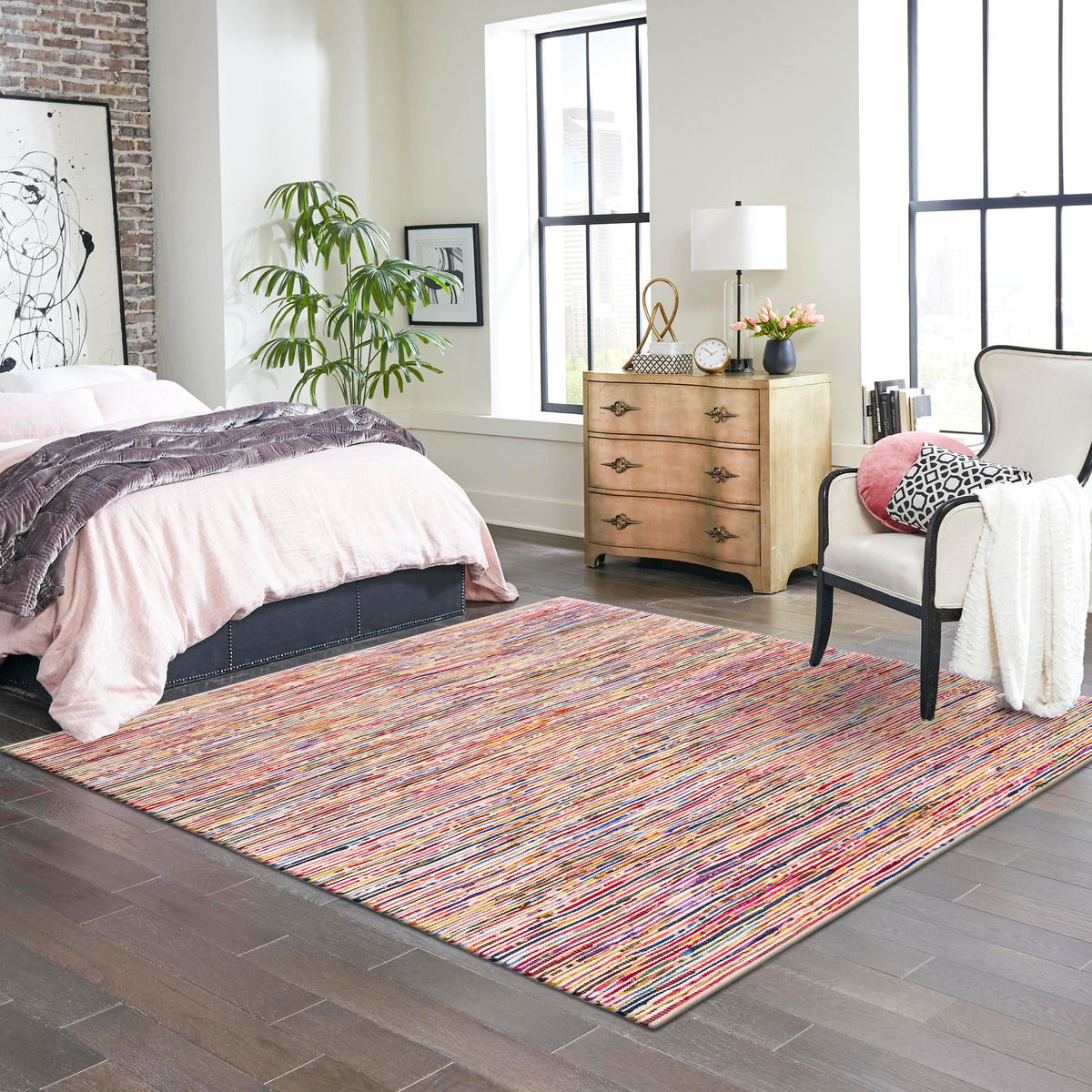Thar Cotton Collection Area Rug - Alleppey Square Multi White  lifestyle 45
