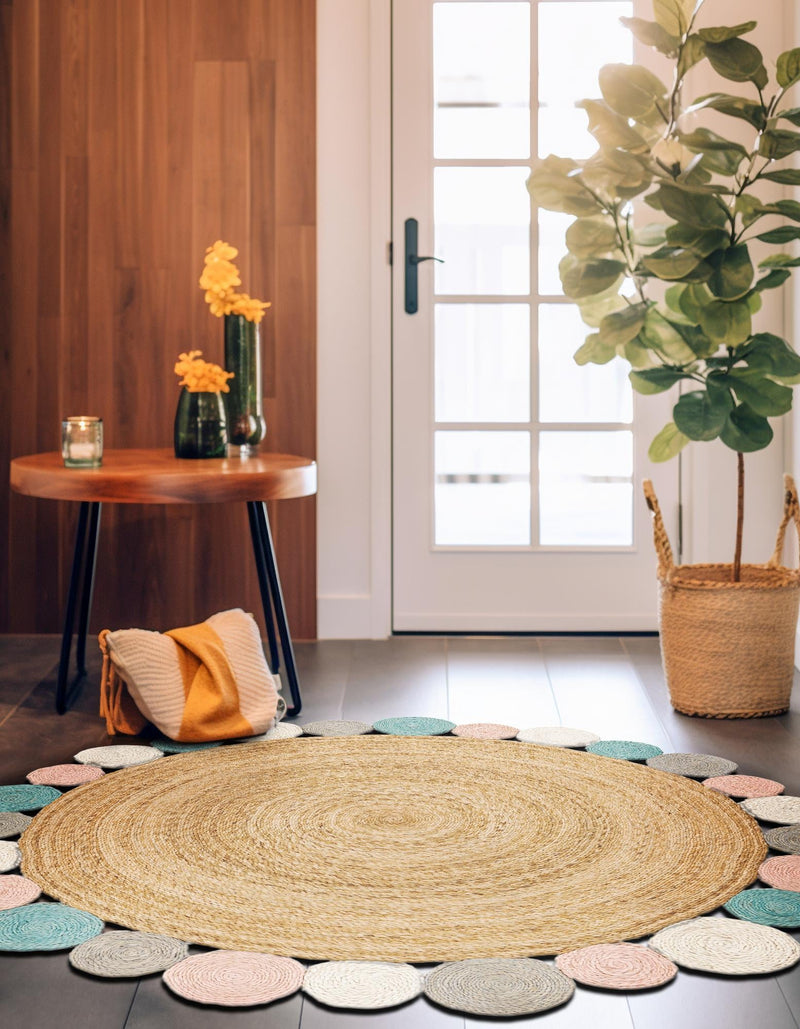 Woven Seaside Jute Collection Area Rug - Sienna Round Multi  lifestyle 28