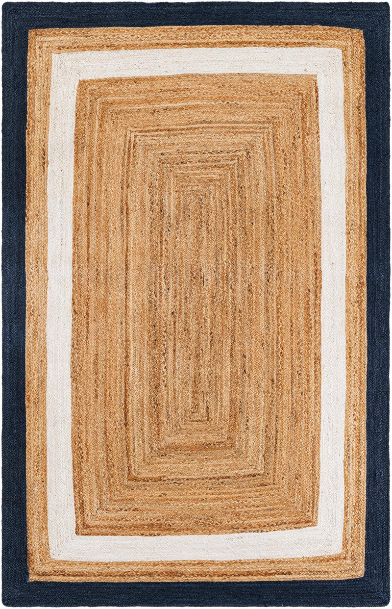 Woven Seaside Jute Collection Area Rug - Nantucket Rectangle Navy Blue White Natural  lifestyle 3
