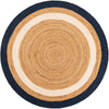 Woven Seaside Jute Collection Area Rug - Nantucket Round Navy Blue White Natural  lifestyle 73