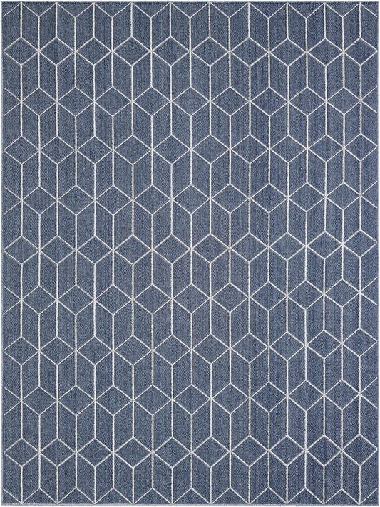 Seaside Lattice Collection Area Rug - Savannah Rectangle Navy Blue Main