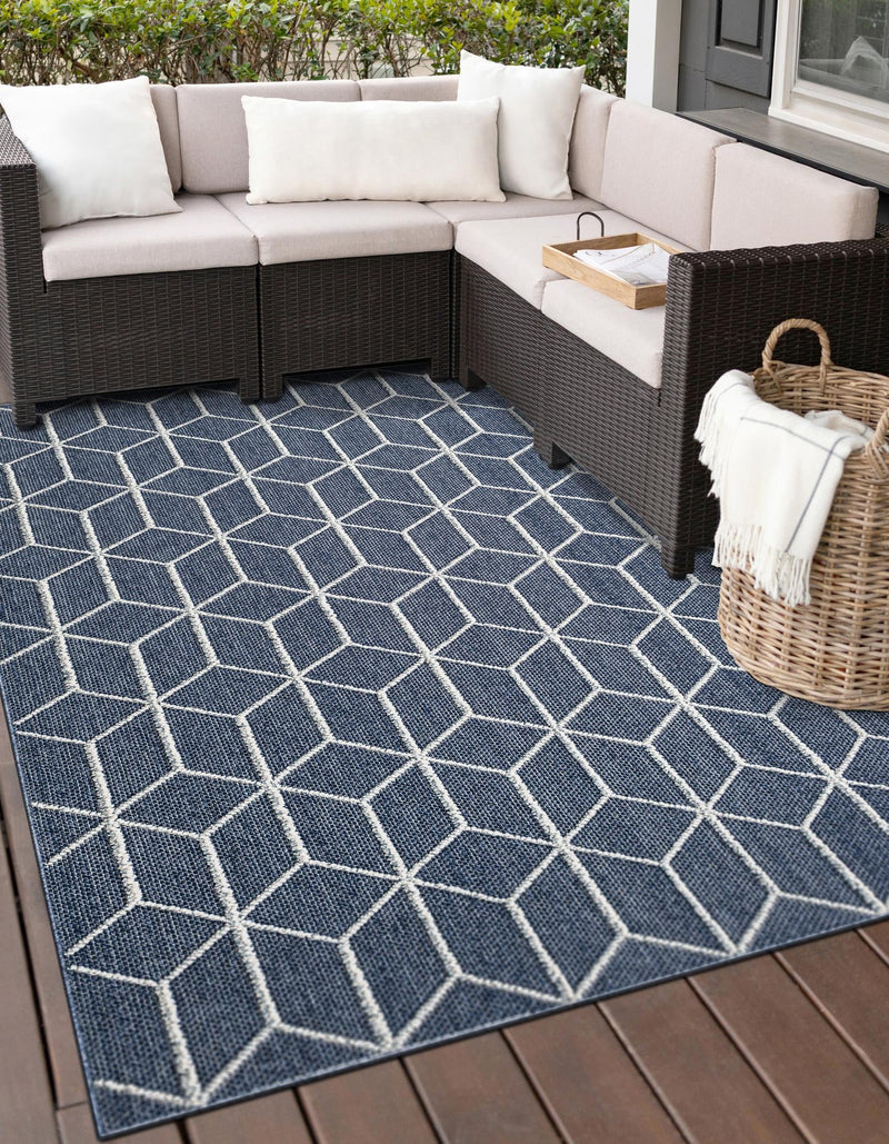 Seaside Lattice Collection Area Rug - Savannah Rectangle Navy Blue  lifestyle 2