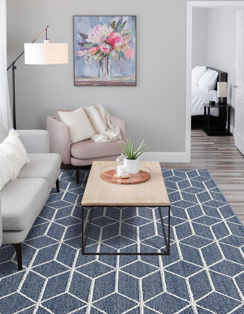 Seaside Lattice Collection Area Rug - Savannah Rectangle Navy Blue  lifestyle 7