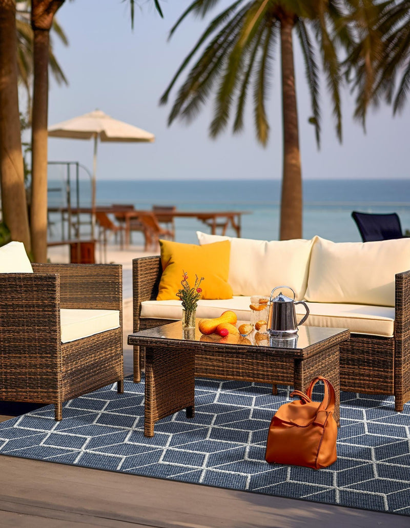Seaside Lattice Collection Area Rug - Savannah Rectangle Navy Blue  lifestyle 12