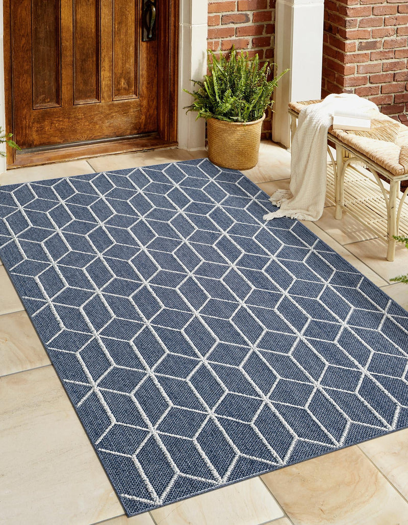 Seaside Lattice Collection Area Rug - Savannah Rectangle Navy Blue  lifestyle 22