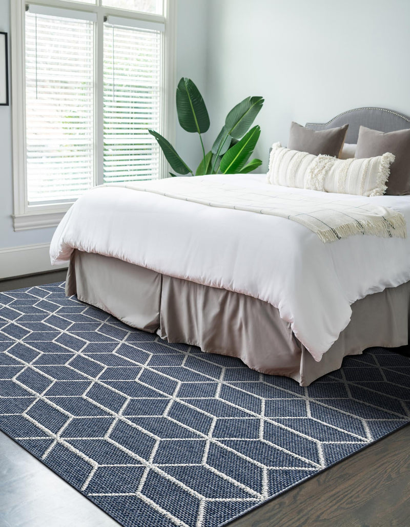 Seaside Lattice Collection Area Rug - Savannah Rectangle Navy Blue  lifestyle 27