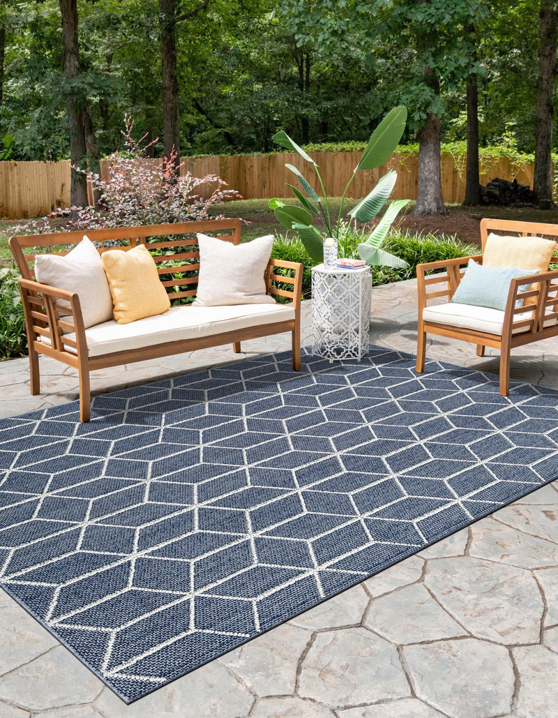 Seaside Lattice Collection Area Rug - Savannah Rectangle Navy Blue  lifestyle 32