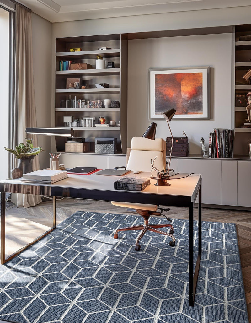 Seaside Lattice Collection Area Rug - Savannah Rectangle Navy Blue  lifestyle 37