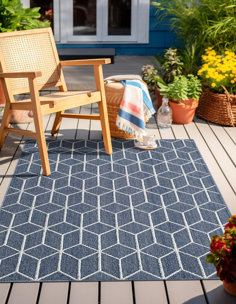 Seaside Lattice Collection Area Rug - Savannah Rectangle Navy Blue  lifestyle 42