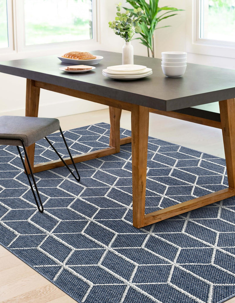 Seaside Lattice Collection Area Rug - Savannah Rectangle Navy Blue  lifestyle 47