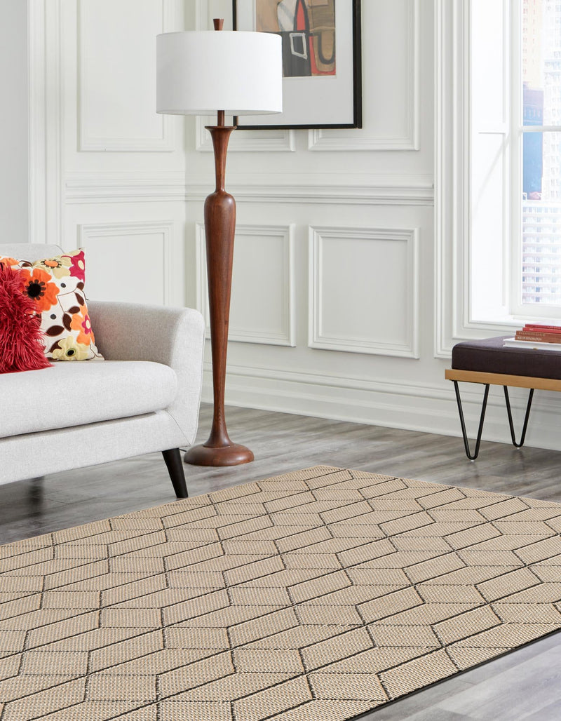 Seaside Lattice Collection Area Rug - Savannah Rectangle Khaki  lifestyle 8