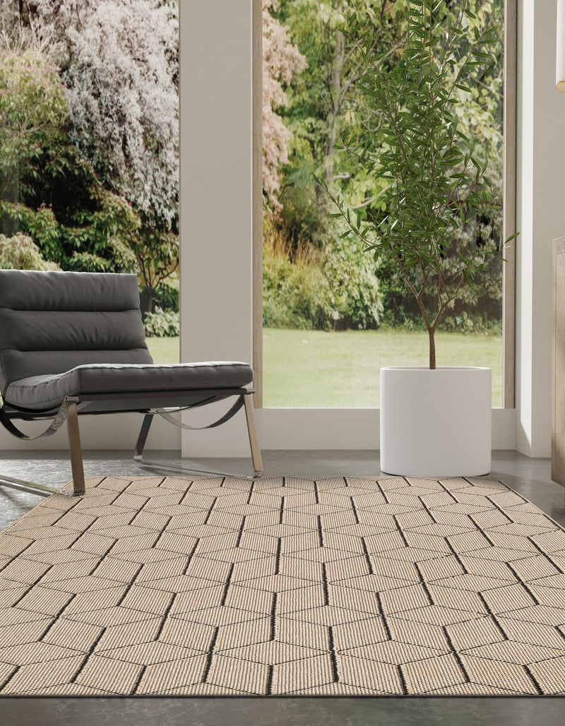 Seaside Lattice Collection Area Rug - Savannah Rectangle Khaki  lifestyle 28