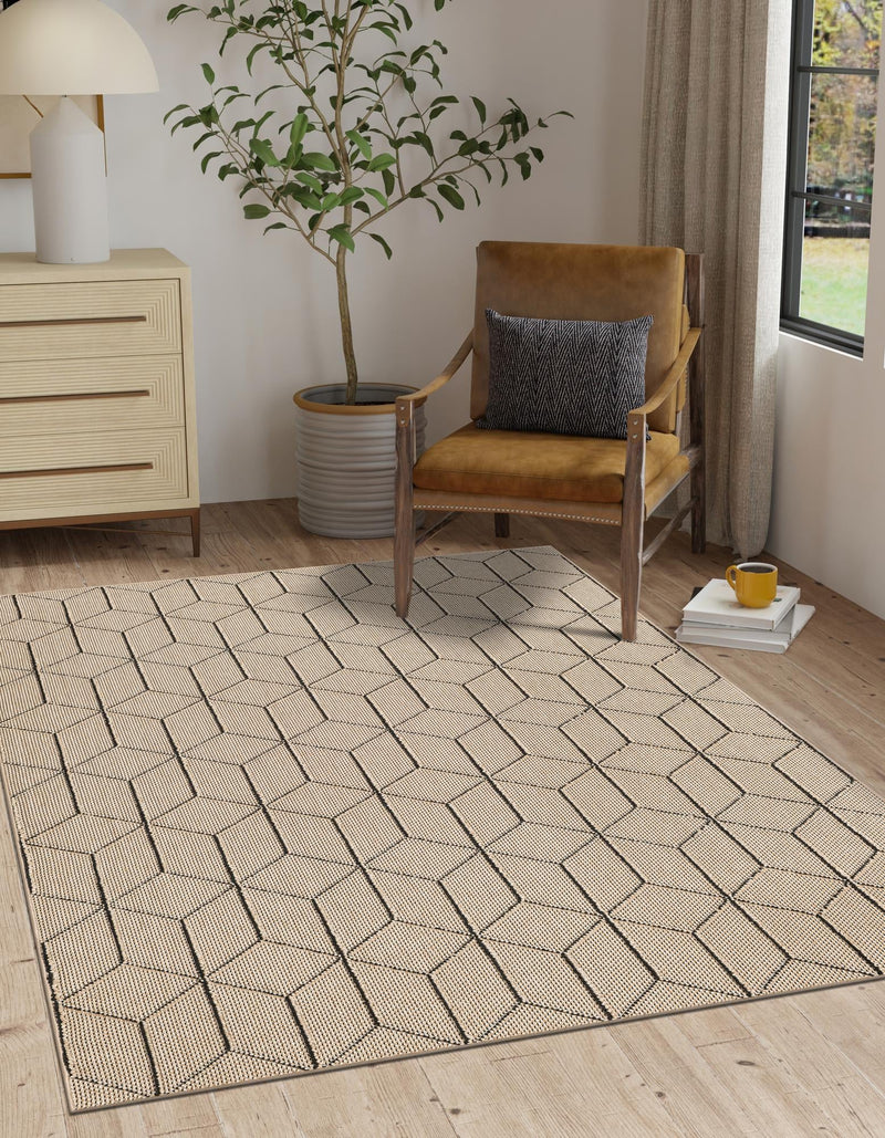 Seaside Lattice Collection Area Rug - Savannah Rectangle Khaki  lifestyle 38
