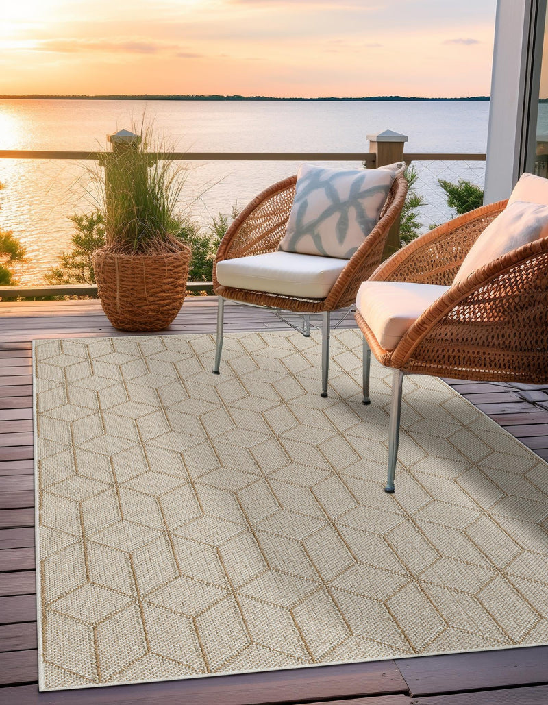 Seaside Lattice Collection Area Rug - Savannah Rectangle Beige  lifestyle 46