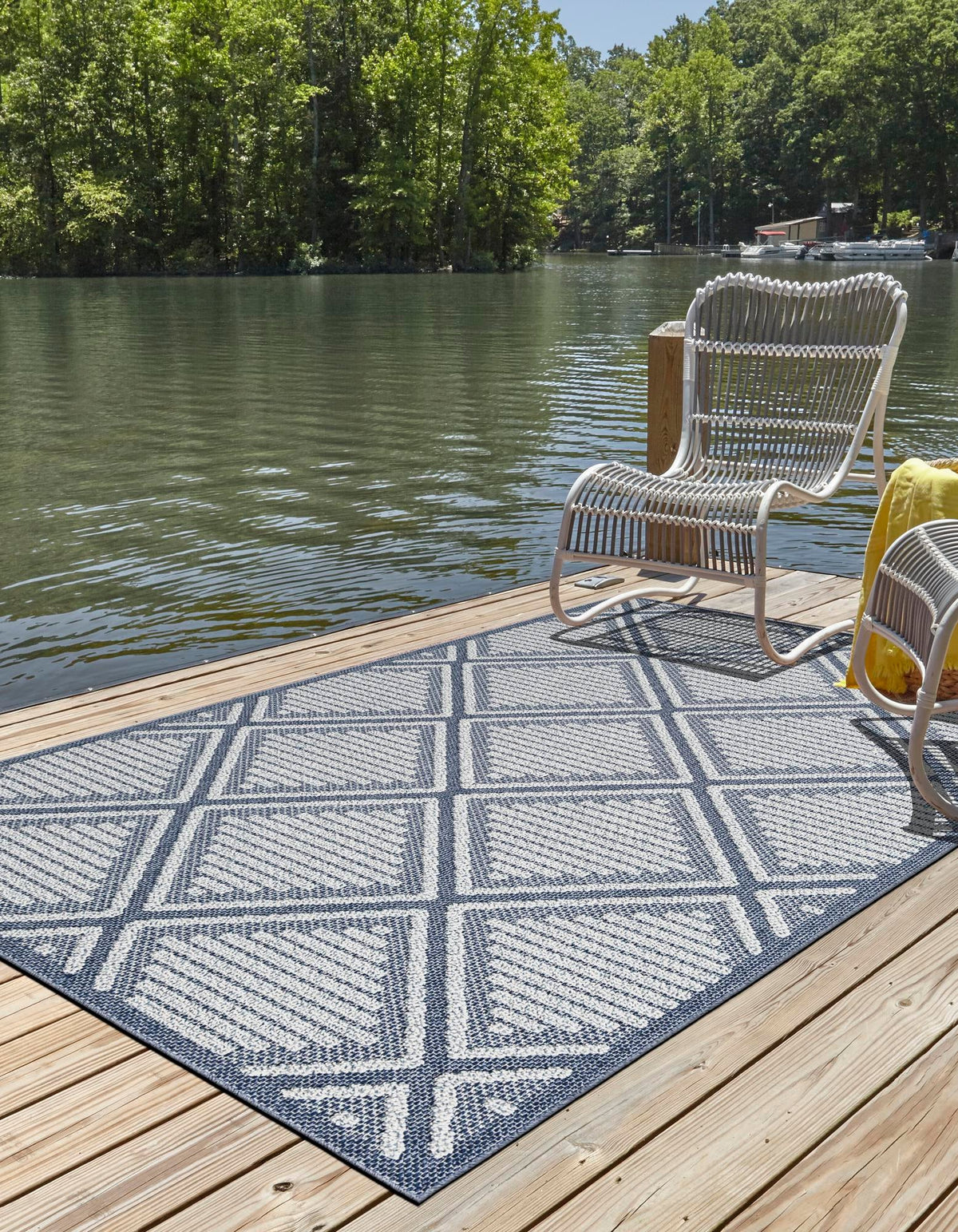 Seaside Lattice Collection Area Rug -  Eden Rectangle Navy Blue  lifestyle 2