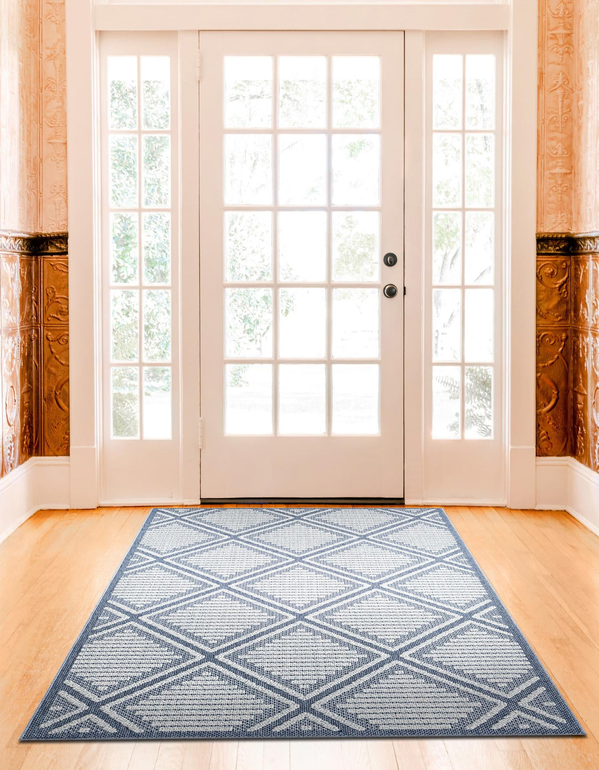 Seaside Lattice Collection Area Rug -  Eden Rectangle Navy Blue  lifestyle 3