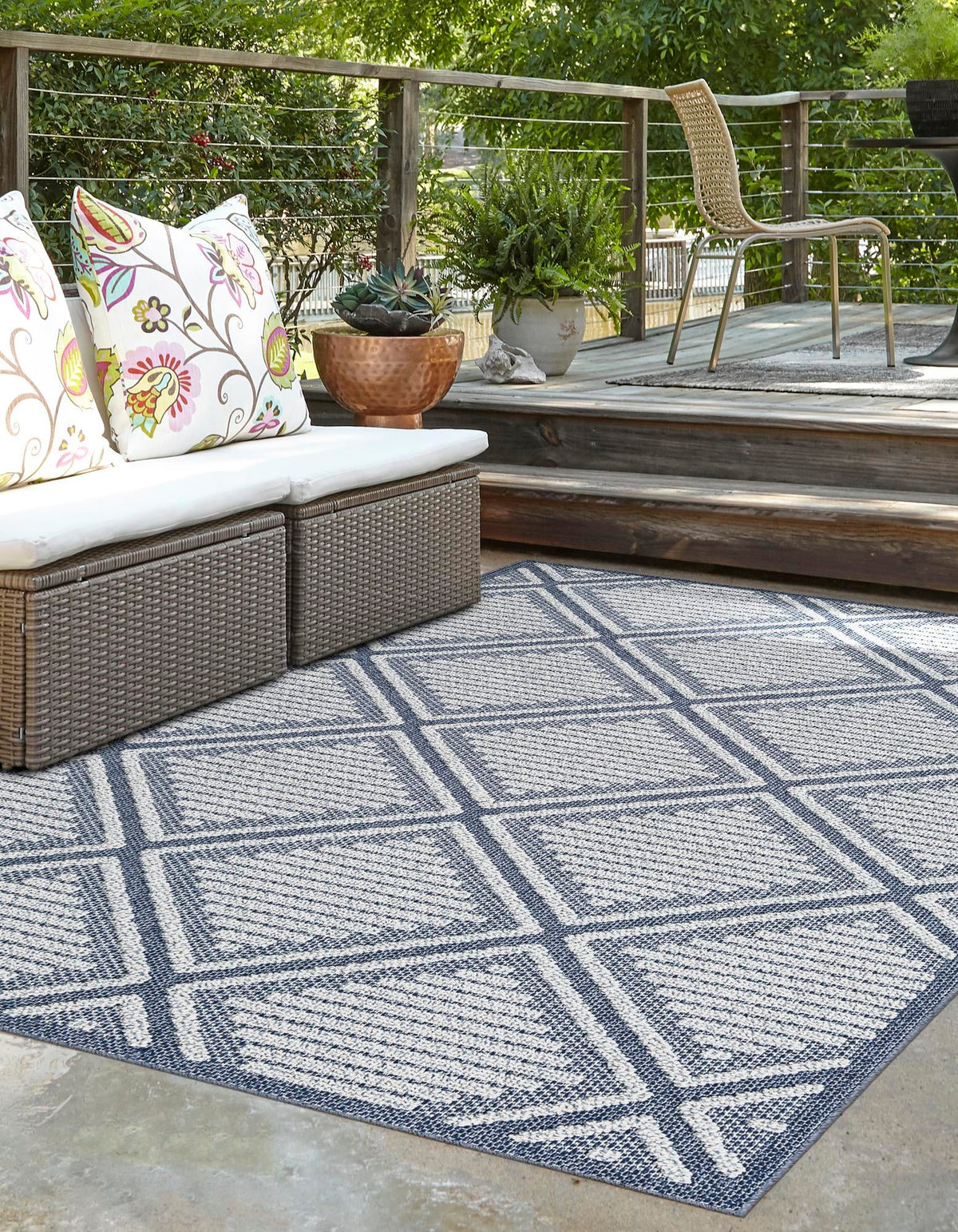 Seaside Lattice Collection Area Rug -  Eden Rectangle Navy Blue  lifestyle 4