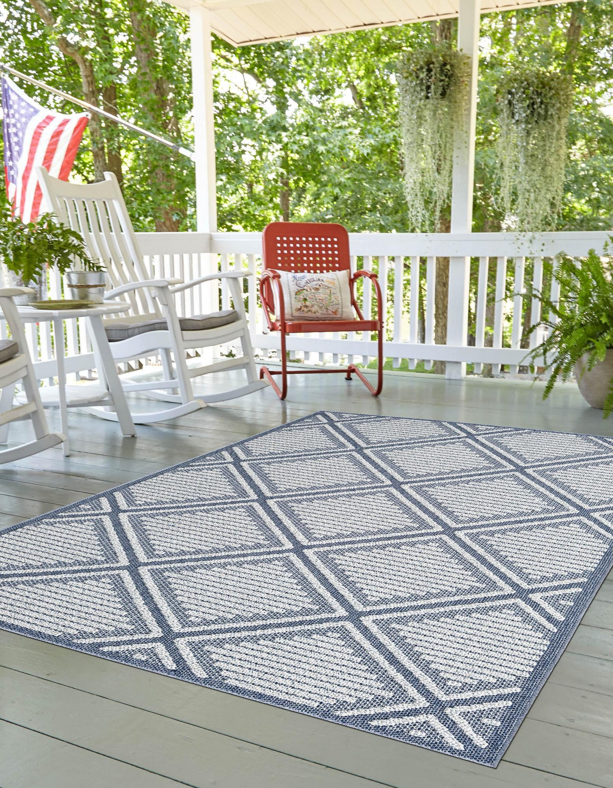 Seaside Lattice Collection Area Rug -  Eden Rectangle Navy Blue  lifestyle 6