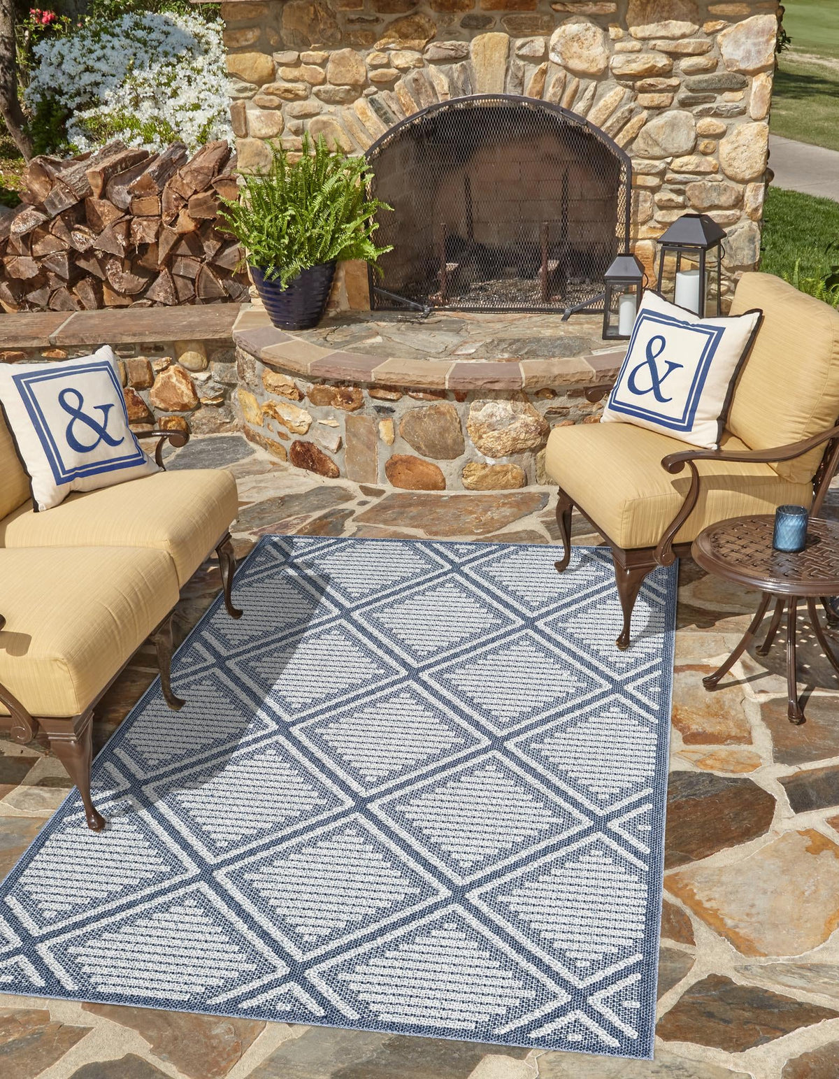 Seaside Lattice Collection Area Rug -  Eden Rectangle Navy Blue  lifestyle 8