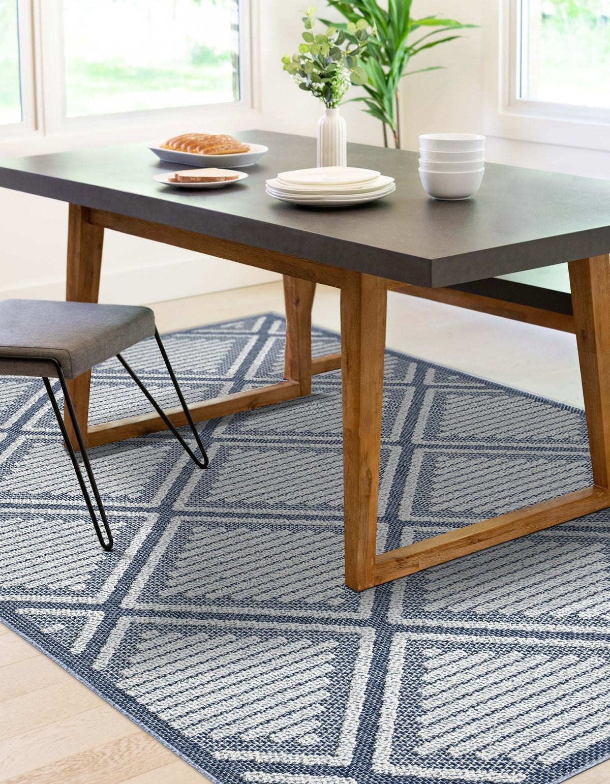 Seaside Lattice Collection Area Rug -  Eden Rectangle Navy Blue  lifestyle 9
