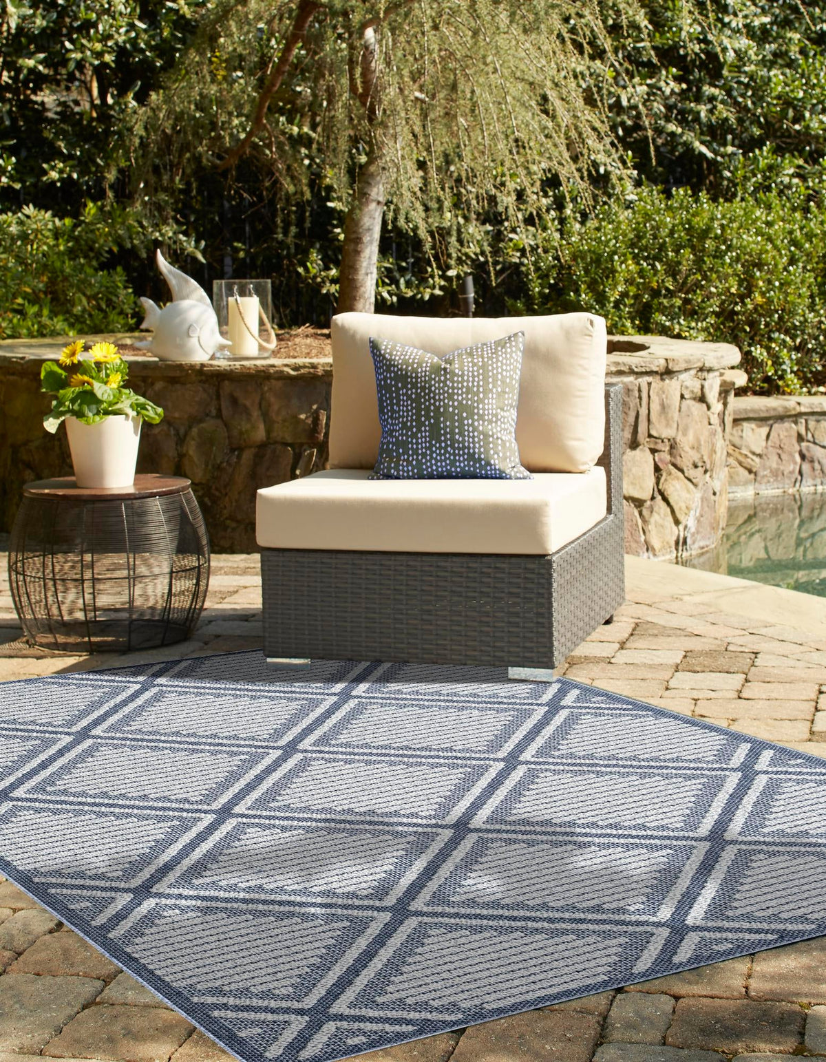 Seaside Lattice Collection Area Rug -  Eden Rectangle Navy Blue  lifestyle 10