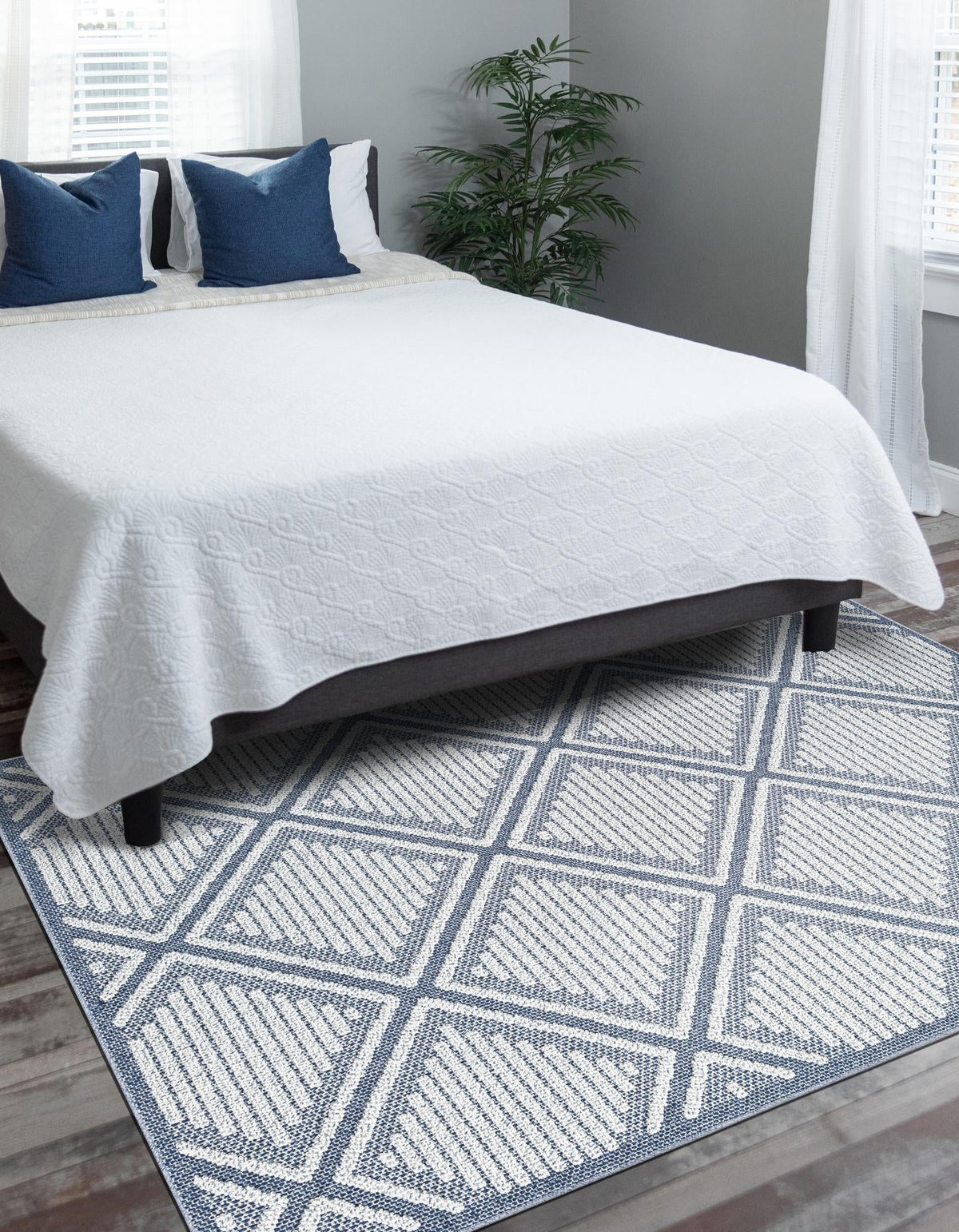 Seaside Lattice Collection Area Rug -  Eden Rectangle Navy Blue  lifestyle 11